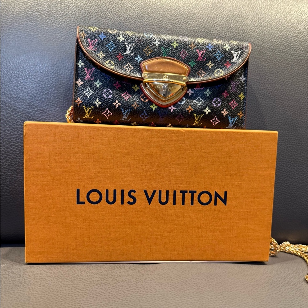 LOUIS VUITTON Monogram Multicolor Long Wallet Eugenie M93738 Black Trifold RARE